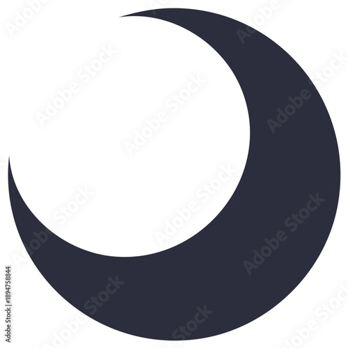 Dark Crescent Moon Silhouette Illustration Against a White Sky Background