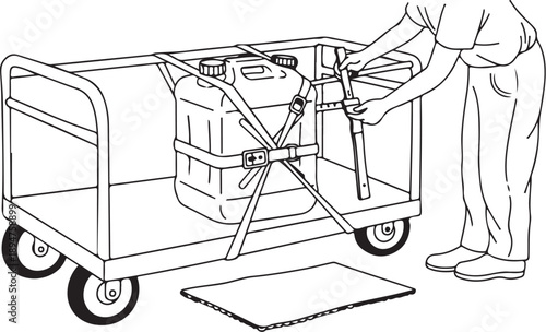 Person securing large item on a moving dolly cart