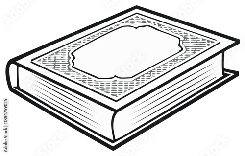 Simple Outline Illustration of a Closed Holy Book with Decorative Cover and Blank Space