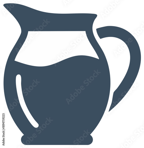 Stylized dark blue pitcher icon holding liquid minimalist graphic design element