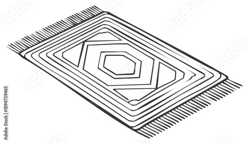 Black outline geometric rug illustration with fringed trim home design interior floor covering