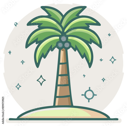Tropical Palm Tree Icon Design Featuring a Cartoon Style with a Circular Background