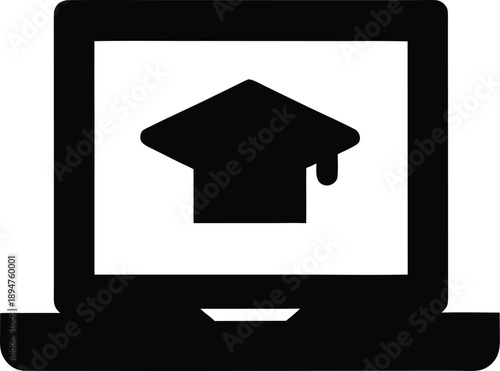 online course screen laptop silhouette vector illustration on transparent background