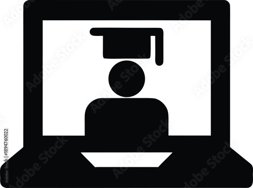 online course screen laptop silhouette vector illustration on transparent background