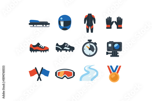 Winter sports equipment and accessories collection for athletes and competitions