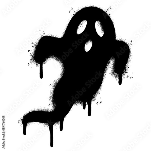 Graffiti Spray Paint Ghost Illustration with Drip Effect.