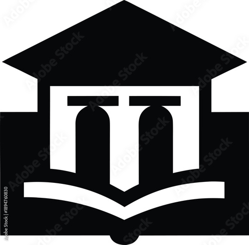 library building entrance silhouette vector illustration on transparent background