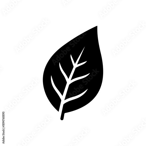 Solid Leaf Shape with Symmetrical Inner Veins Clean Flat Nature Icon Vector illustration