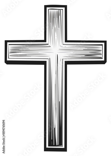 Christian Cross Symbol Illustration Religious Beliefs Faith Spiritual and Catholic Symbolism Black and White Artistic