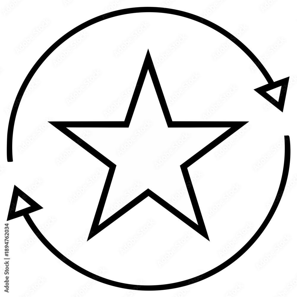 Obraz premium Rotating Star Icon Symbol with Arrows, Simple Black and White Graphic Element