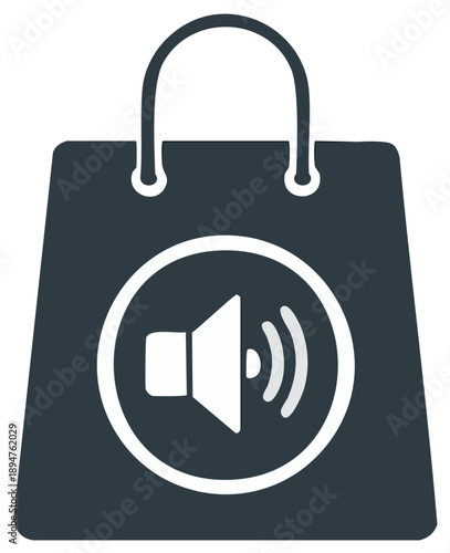 Shopping bag with audio speaker icon offers sound system consumer technology purchase concept