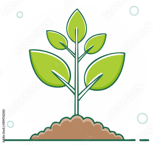Cartoon style plant sprouting from the soil, with leaves and green coloring