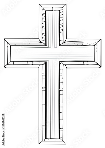 Religious Symbol A Crucifix Cross in Outline Artistic Sketch Style