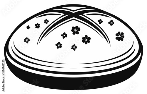 Artistic Illustration of a Round Loaf of Bread with Floral Scoring and Rustic Texture