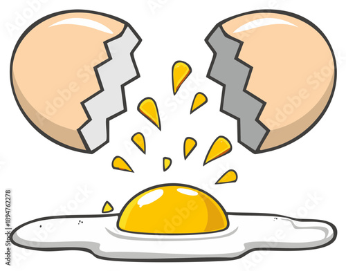 Broken Eggshell with yolk spilling out