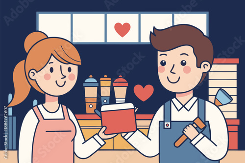 Couple Exchanging Gifts in a Cozy Café