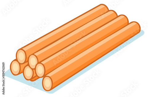 Stack of wood logs illustration for industrial lumber resource material and construction building supply for forestry