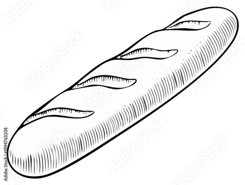 Baguette Drawing Illustration. Traditional French Bread. Food Concept. Bakery Design. Retro Style.