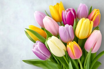 Colorful diverse tulip bouquet creating spring floral background