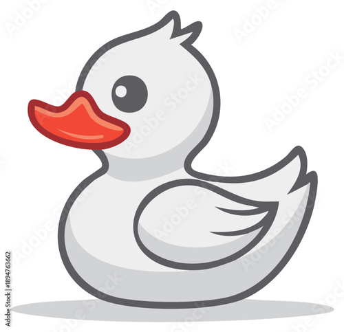 Cartoon illustration of a white duck with red beak