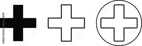 Black Plus, Outline Plus, and Circle Emblem Plus Sign Icon.
