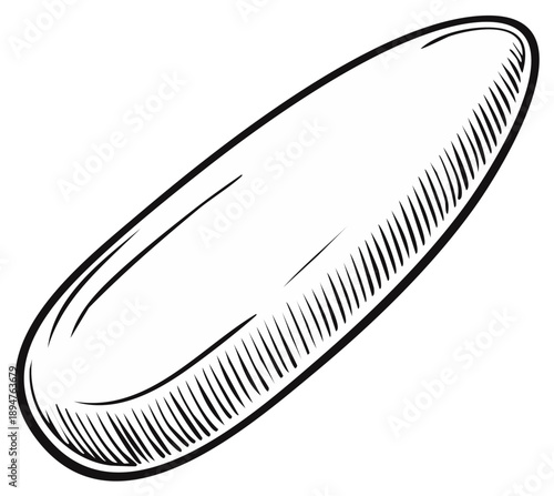 Drawn Oblong Stone Pebble Shape with Parallel Hatching