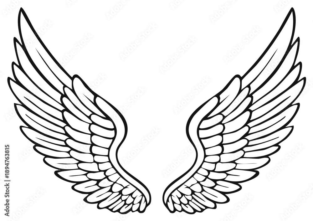 Fototapeta premium Elegant Pair of Wings Illustration in Outline Style for Symbolism and Design Projects