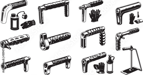 Black and white illustration of various pipe wrench tools