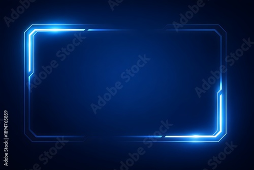 Futuristic blue neon hud frame with dark gradient tech background