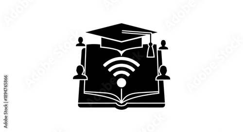 Online Education Concept with Graduation Cap and Wi-Fi Symbol.