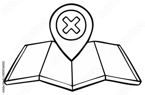 Location Pinpoint on Folded Map with a Cross Mark Indicates a Point of Interest