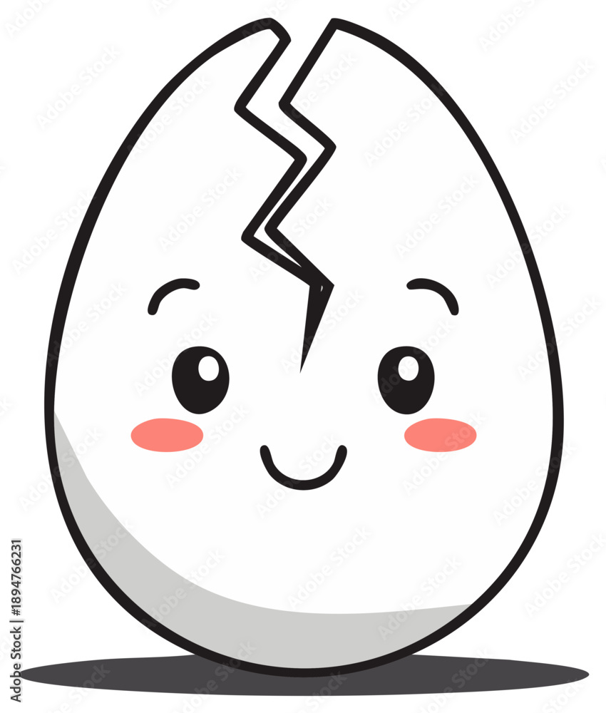 Obraz premium Cute cartoon cracked eggshell with happy face and shadow illustration
