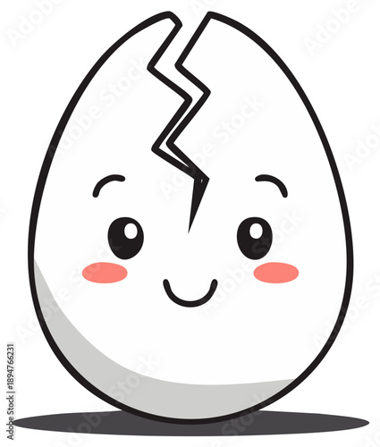 Cute cartoon cracked eggshell with happy face and shadow illustration