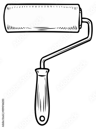 Black and White Illustration of a Paint Roller, Construction Tool for Home Improvement Projects