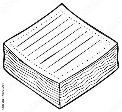 Stack of square napkins illustration with dotted edges and line texture isolated in white