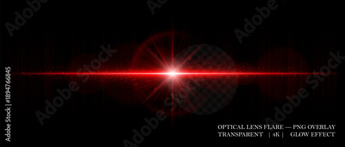 Optical horizontal lens flare with soft reflections, glowing orbs, and radiant beam. Great for digital overlays, photo lighting, and sci-fi design projects.