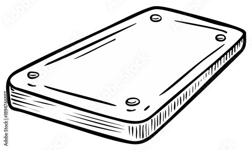 Sketch of a Modern Frameless Cutting Board with Rubber Feet for Kitchen Food Prep