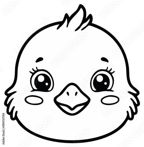 Cute Cartoon Bird Character Head Close Up Outline for Coloring Books or Educational Material
