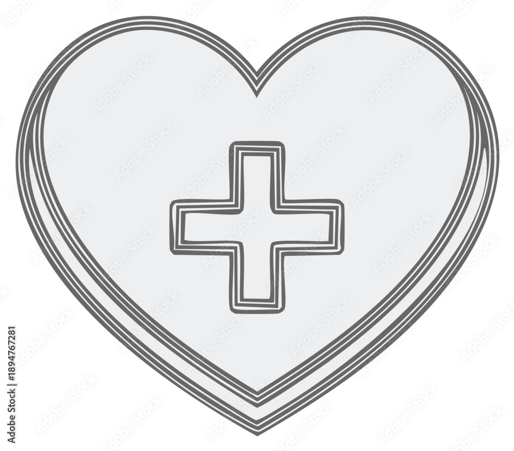 Obraz premium Conceptual healthcare drawing with a heart shape and medical plus symbol icon to represent positive health and medical services