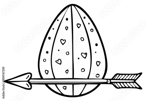 Decorative Heart Egg with Arrow Illustration Featuring Love and Holiday Themes in a Hand Drawn Style