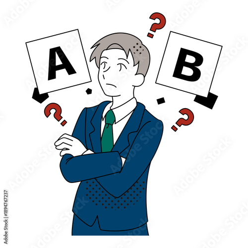 Businessman Hesitating Between Two Choices Illustration