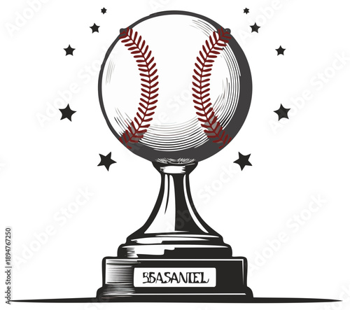 Baseball trophy award illustration with stars vector art baseball sports achievement contest game winner prize