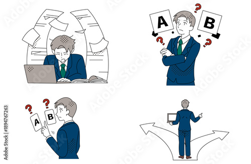 Businessman Struggling With Choices and Decision Making Illustration