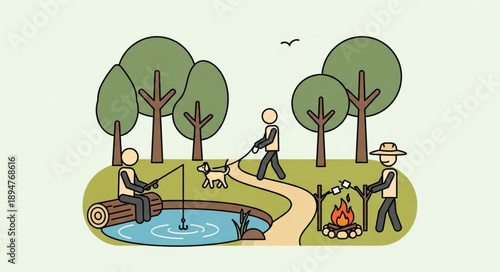 People enjoying outdoor activities in a park setting.