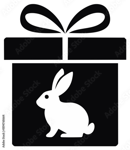 Rabbit Silhouette in a Gift Box with a Bow Vector Icon
