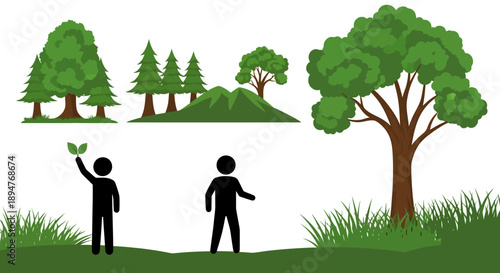 People planting trees and green nature conservation concept.