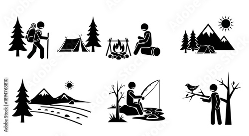Outdoor Activities and Camping Icons Set.