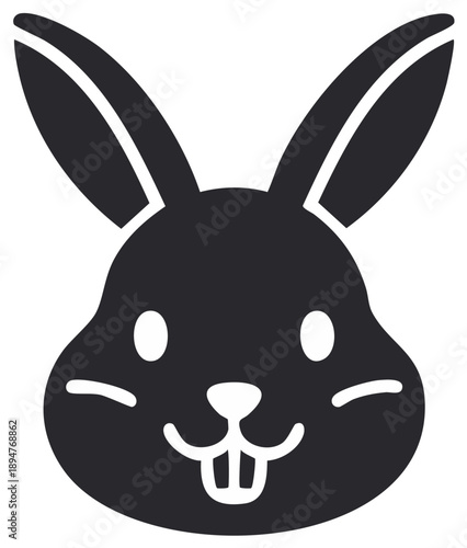 Cute Cartoon Rabbit Head Vector Icon with Smiling Face and Long Ears