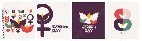 International Women's Day card set. Modern design.