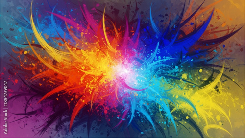Vibrant explosion of colors and energy in a dynamic abstract illustration